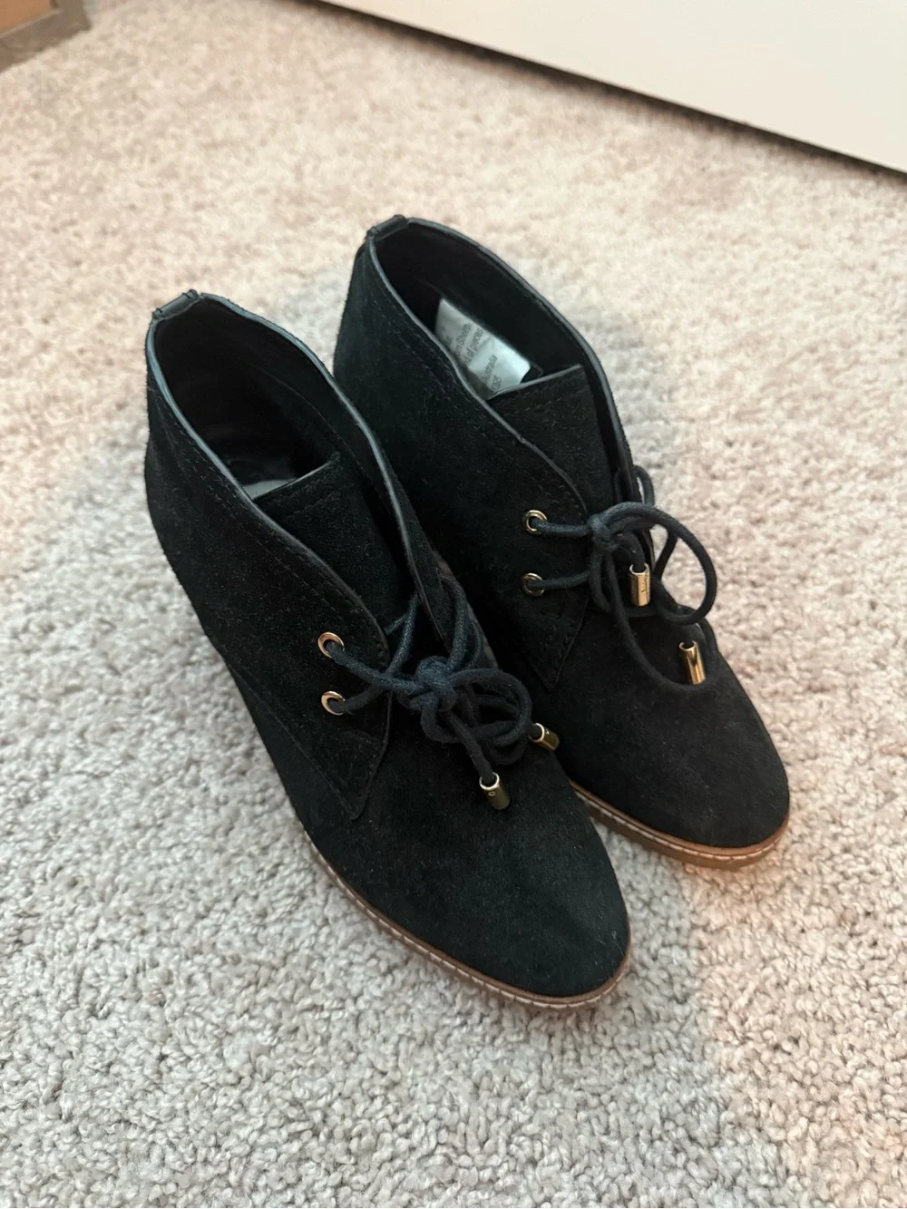 Tory Burch Women's Black Suede Lace-Up Wedge Ankle Boots